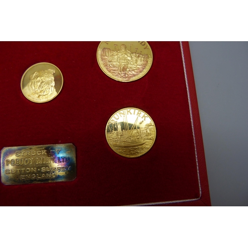 7066 - A 22ct gold coin set - Centenary of Sir Winston Churchill 1874-1974 commemorative medallions, limite... 