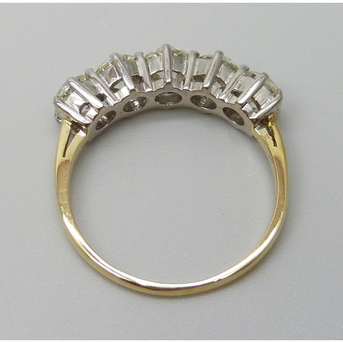 7076 - An 18ct gold five stone diamond ring, diamond weight estimated 1.50ct, stamped DIA, London hallmark,... 