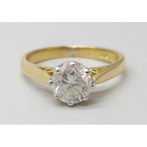 7084 - An 18ct gold diamond solitaire ring, approximately 1.01ct, 3g, K