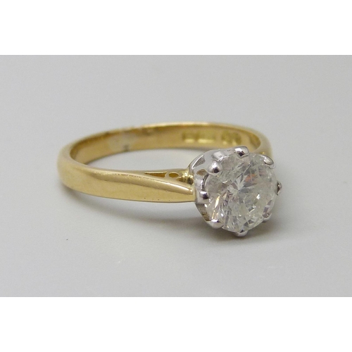 7084 - An 18ct gold diamond solitaire ring, approximately 1.01ct, 3g, K