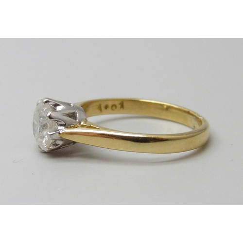 7084 - An 18ct gold diamond solitaire ring, approximately 1.01ct, 3g, K