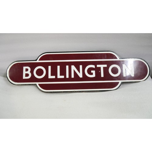 9015 - A fully flanged totem station sign BR(M) BOLLINGTON. Original paint in good condition. Slight wear t... 