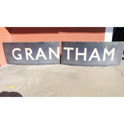 9036 - Two sections forming a large LNER/BR(E) station name sign GRANTHAM. Measures 61 x 306cm overall. To ... 