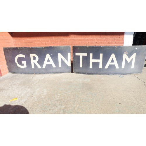 9036 - Two sections forming a large LNER/BR(E) station name sign GRANTHAM. Measures 61 x 306cm overall. To ... 