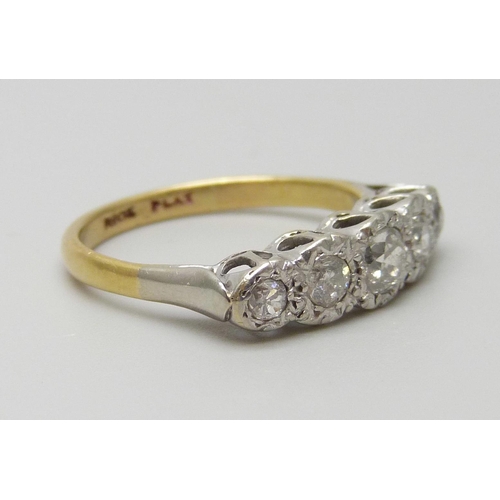 7094 - An 18ct gold and platinum five stone diamond ring, 3.4g, M