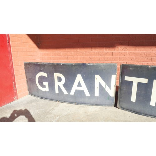 9036 - Two sections forming a large LNER/BR(E) station name sign GRANTHAM. Measures 61 x 306cm overall. To ... 