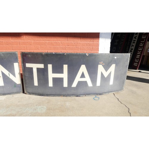 9036 - Two sections forming a large LNER/BR(E) station name sign GRANTHAM. Measures 61 x 306cm overall. To ... 