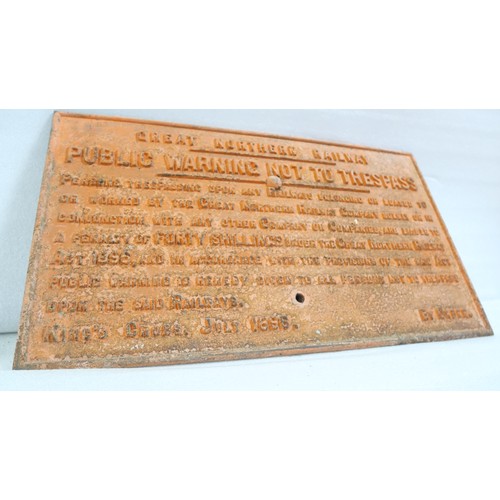 9037 - A Great Northern Railway #cast iron trespass sign. GREAT NORTHERN RAILWAY. PUBLIC WARNING NOT TO TRE... 