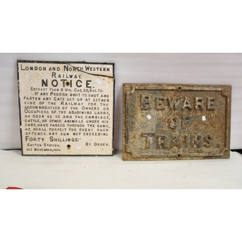 9038 - Two cast iron railway signs comprising one London and North Western Railway notice (a/f) to owners o... 