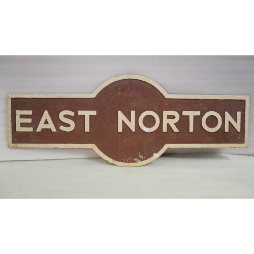 9043 - An LMS Hawkseyecast aluminium railway station sign EAST NORTON from the former on the Great Northern... 