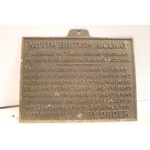 9061 - A North British Railway cast iron railway sign detailing penalties for trespass on stations, lands, ... 