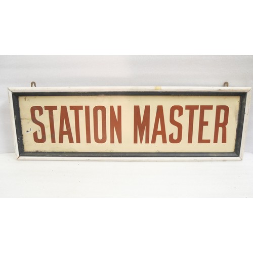 9062 - An enamel station master sign with wooden frame exterior. Cream background with brown letters - appe... 