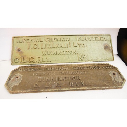 9066 - Two cast iron Cheshire Lines Committee Chemical Industries plaques. Measure 24 x 81cm HxW and 22 x 7... 