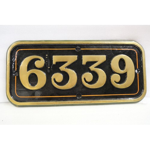 A GWR brass cabside numberplate 6339 from a Great Western Railway ...