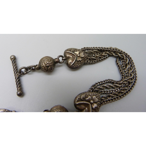 7106 - A white metal Albertina watch chain, 16g, 18cm