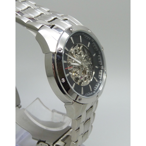 7173 - A Bulova wristwatch with skeleton dial, 45mm case