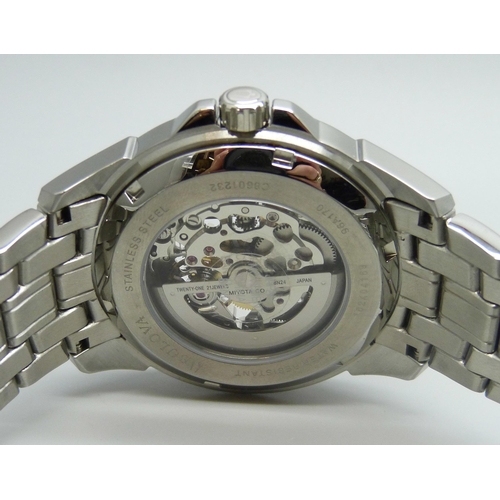 7173 - A Bulova wristwatch with skeleton dial, 45mm case