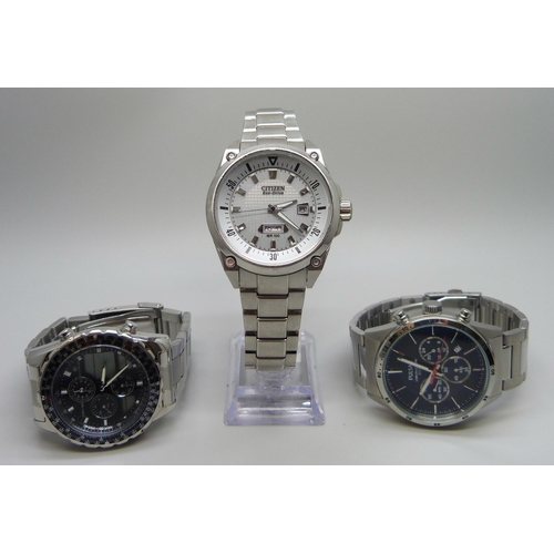 7182 - Three wristwatches - Pulsar and Accurist chronographs and a Citizen Eco-Drive