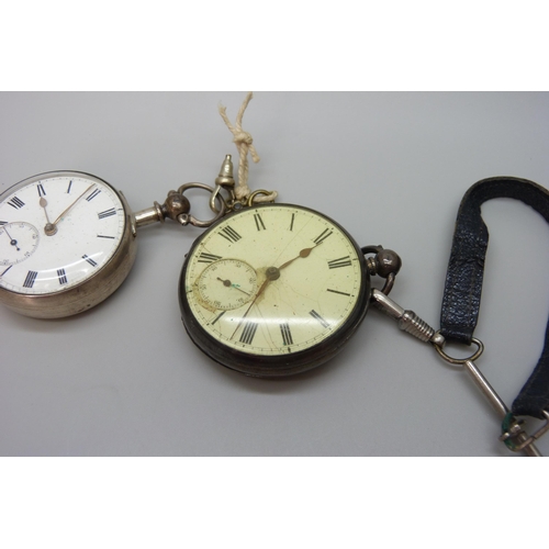 7203 - A silver cased fusee pocket watch, lacking outer pair case, hallmarked Birmingham 1893, and one othe... 