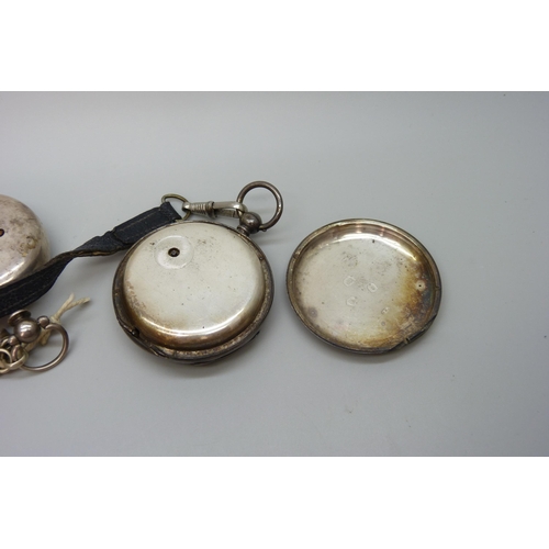 7203 - A silver cased fusee pocket watch, lacking outer pair case, hallmarked Birmingham 1893, and one othe... 