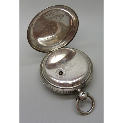 7204 - A silver cased pocket watch, J. G. Gilchrist, Haddington, hallmarked Chester 1900, inner case person... 