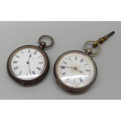 7205 - A sterling silver fob watch, Birmingham 1896, and a .800 silver fob watch