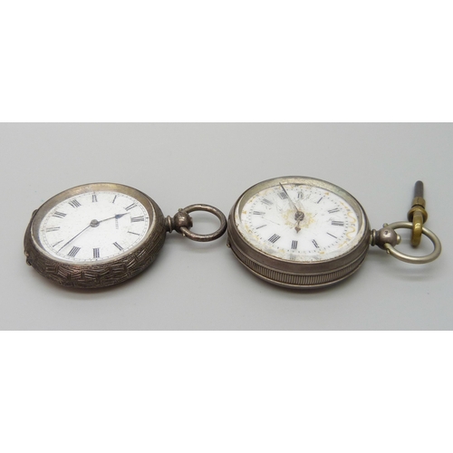 7205 - A sterling silver fob watch, Birmingham 1896, and a .800 silver fob watch