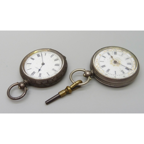 7205 - A sterling silver fob watch, Birmingham 1896, and a .800 silver fob watch