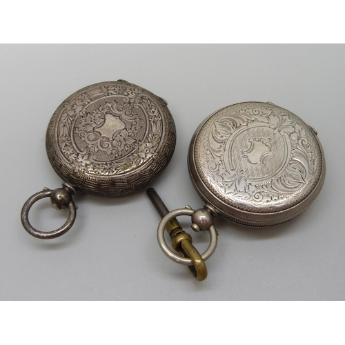 7205 - A sterling silver fob watch, Birmingham 1896, and a .800 silver fob watch