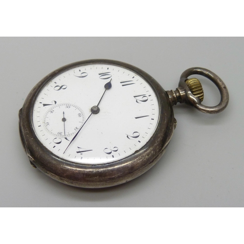 7206 - A Swiss made .935 silver pocket watch, inner cover marked ''H.M. Emanuel & Son, by Appointment to Th... 