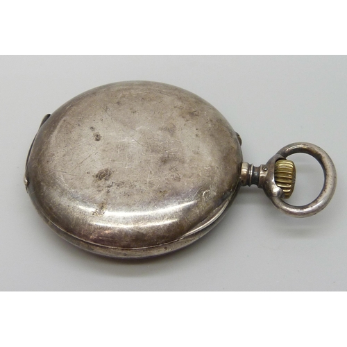 7206 - A Swiss made .935 silver pocket watch, inner cover marked ''H.M. Emanuel & Son, by Appointment to Th... 