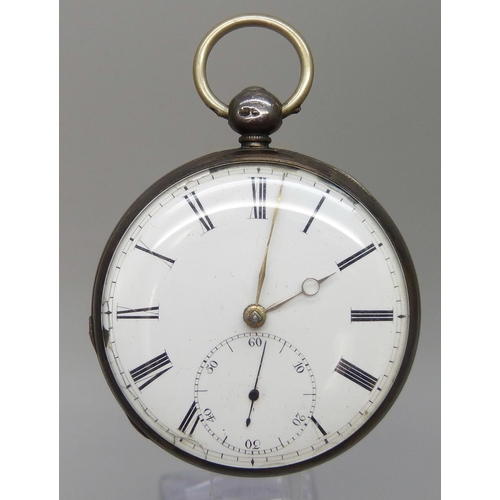 7207 - A silver cased pocket watch, London 1847, dial a/f