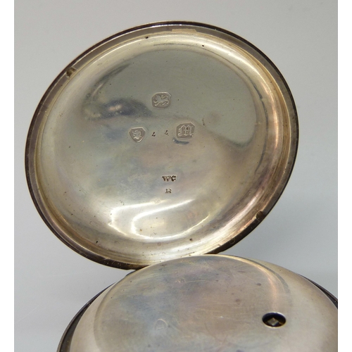 7207 - A silver cased pocket watch, London 1847, dial a/f