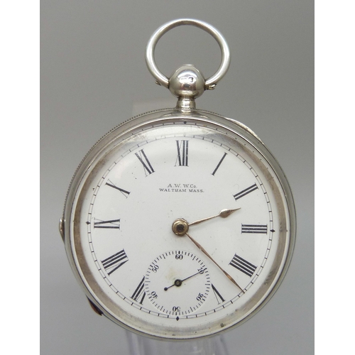 7212 - A silver cased A.W.W. Co. Waltham Mass. pocket watch Birmingham 1899, 8762695