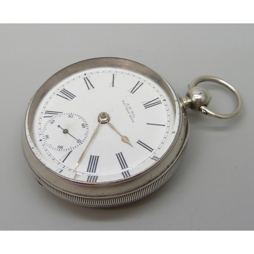 7212 - A silver cased A.W.W. Co. Waltham Mass. pocket watch Birmingham 1899, 8762695