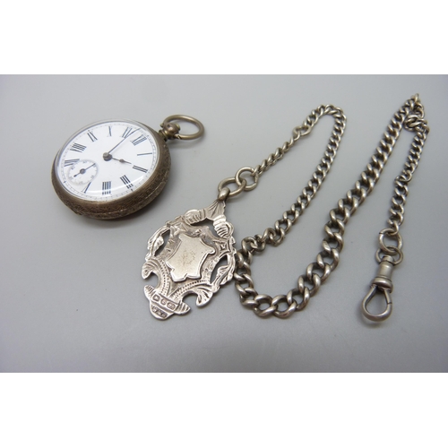 7214 - An .800 silver fob watch, a silver chain and silver fob (chain and fob a/f, 28g)