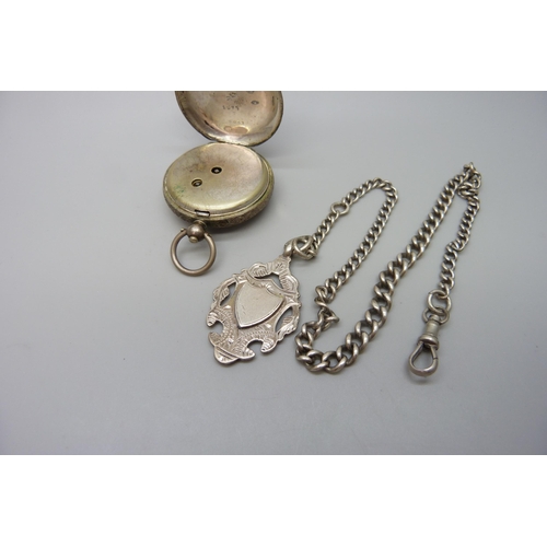 7214 - An .800 silver fob watch, a silver chain and silver fob (chain and fob a/f, 28g)