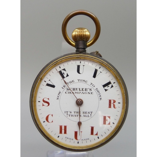 7215 - A gun metal cased advertising pocket watch, Veuve Schuler Champagne, ''It's The Best, !That's All!''... 