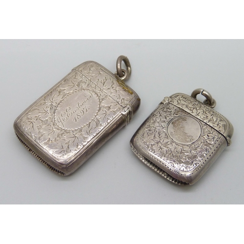 7224 - Two silver vesta cases including a George Unite example, engraved J E Eastwood, Birmingham 1897, 40g... 