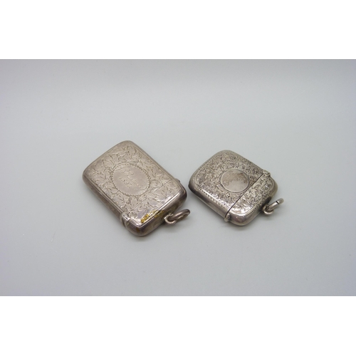 7224 - Two silver vesta cases including a George Unite example, engraved J E Eastwood, Birmingham 1897, 40g... 