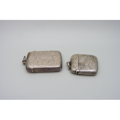 7224 - Two silver vesta cases including a George Unite example, engraved J E Eastwood, Birmingham 1897, 40g... 