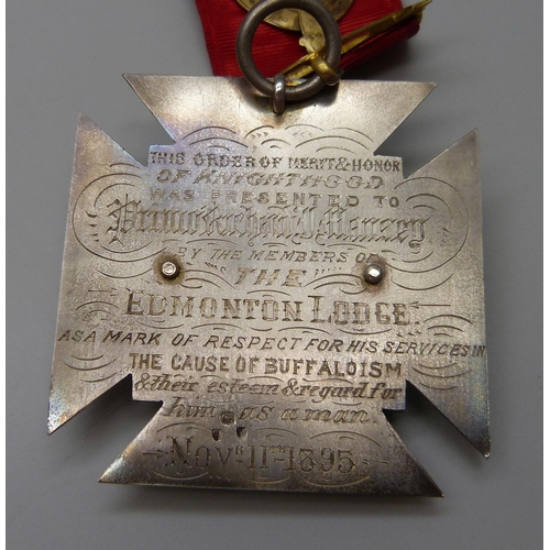 7240 - A heavy silver RAOB Edmonton Lodge medal, with original case, 107g without hanger ribbon