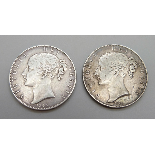 7245 - Two Victorian crowns - 1844 and 1845