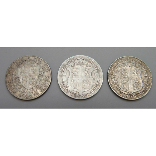 7246 - Three half-crowns - Victoria 1898, Edward VII 1909 and George V 1914