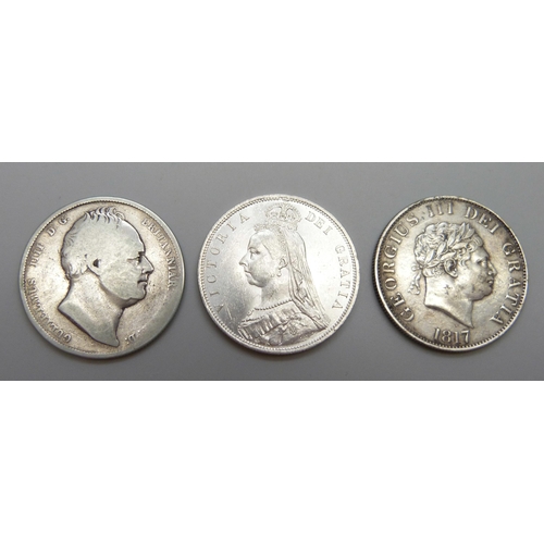 7247 - Three half-crowns - George III 1817, William IV and Victoria 1887