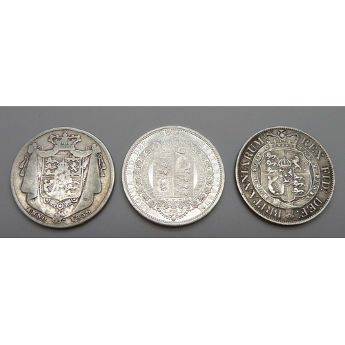 7247 - Three half-crowns - George III 1817, William IV and Victoria 1887