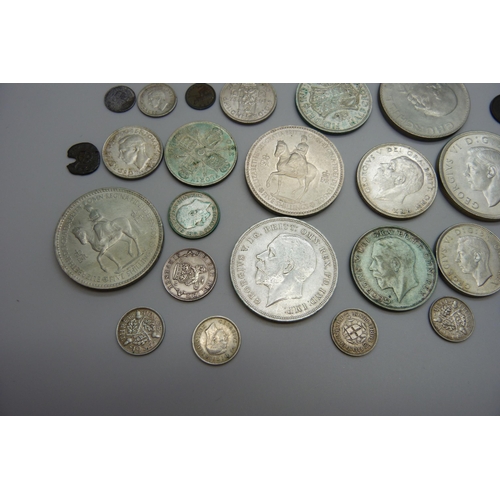 7248 - A collection of coins including two Edward VII sixpences and one shillling, 1931 half-crown and 1938... 