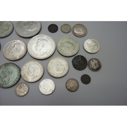 7248 - A collection of coins including two Edward VII sixpences and one shillling, 1931 half-crown and 1938... 