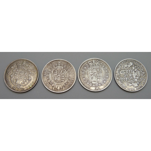 7250 - Four half-crowns - George III 1817, and George IV 1820, 1823 and 1826