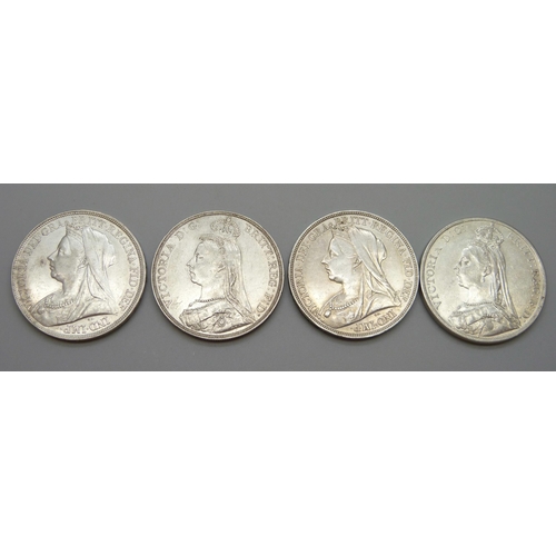 7251 - Four Victorian crowns - 1889, 1890, 1895 and 1897